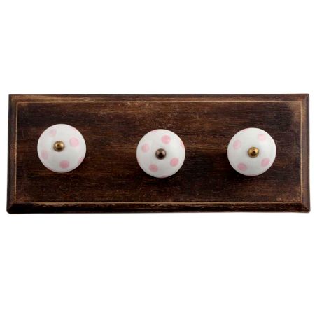 White Pink Dot Wooden Hooks